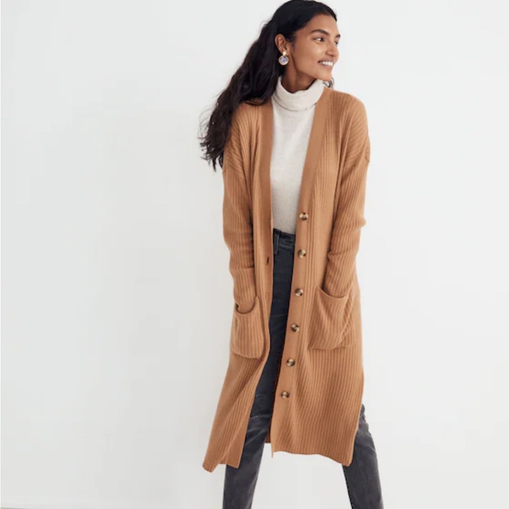 Madewell Camel Ribbed Long Cardigan